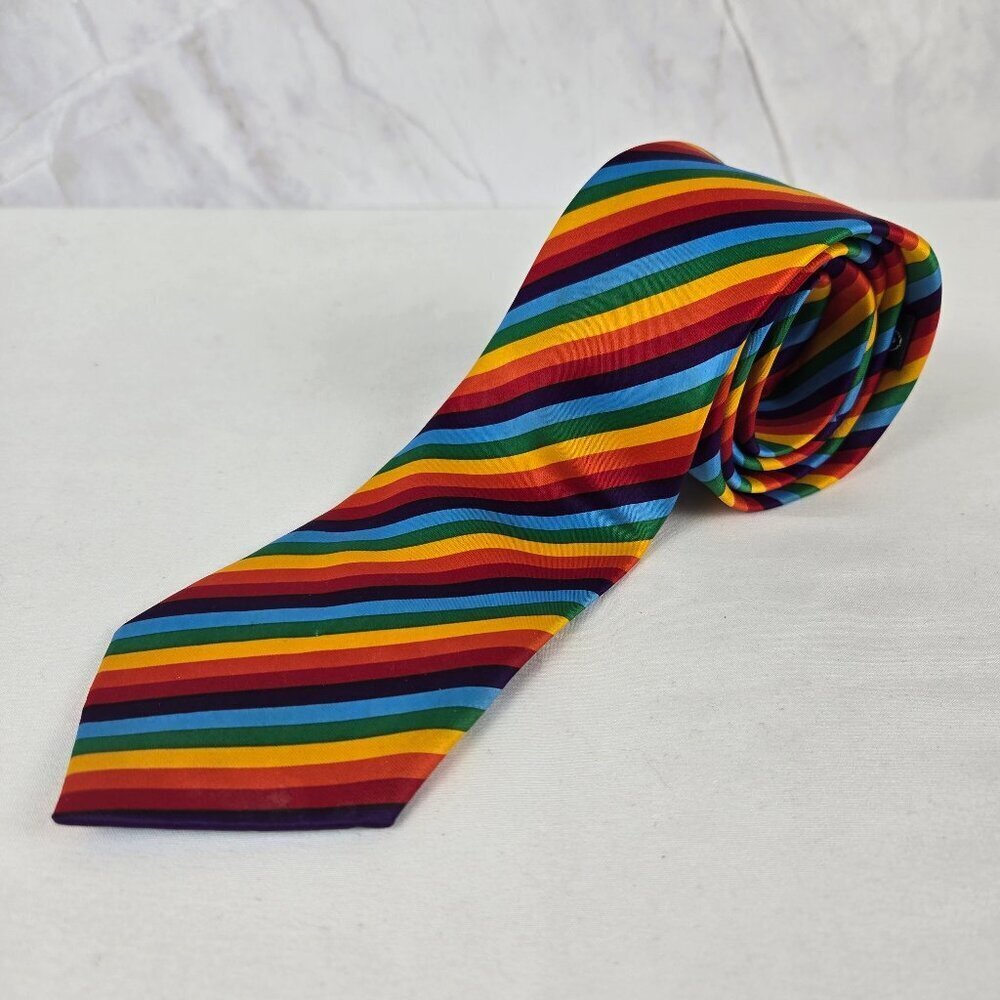 Rainbow Diagonally Striped Tie Unisex Colorful Fun Pride